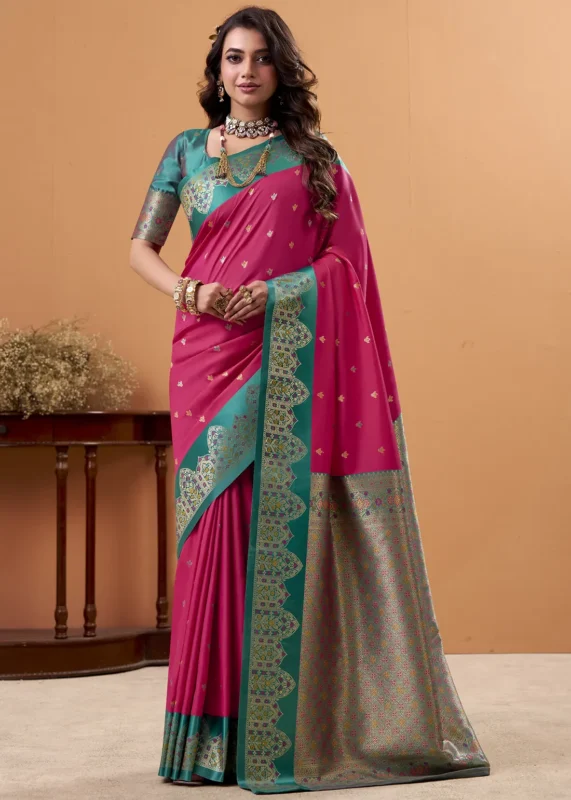 Rani Pink and Green Banarasi Silk Saree