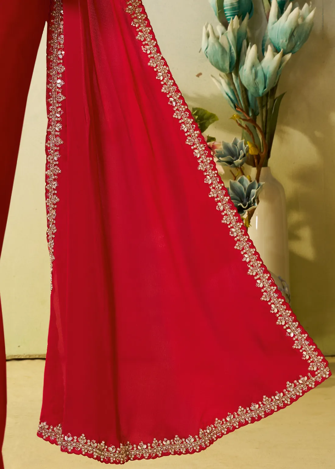 Red Ready to Wear Designer Saree Red Ready to Wear Designer Saree