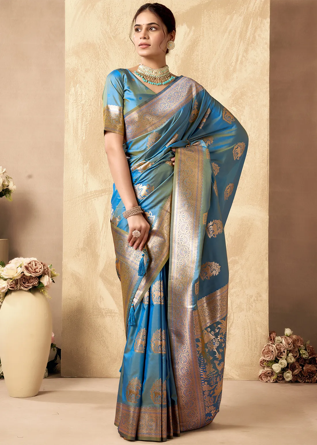 Regal Blue Banarasi Silk Saree with Golden Zari Weaving Regal Blue Banarasi Silk Saree with Golden Zari Weaving