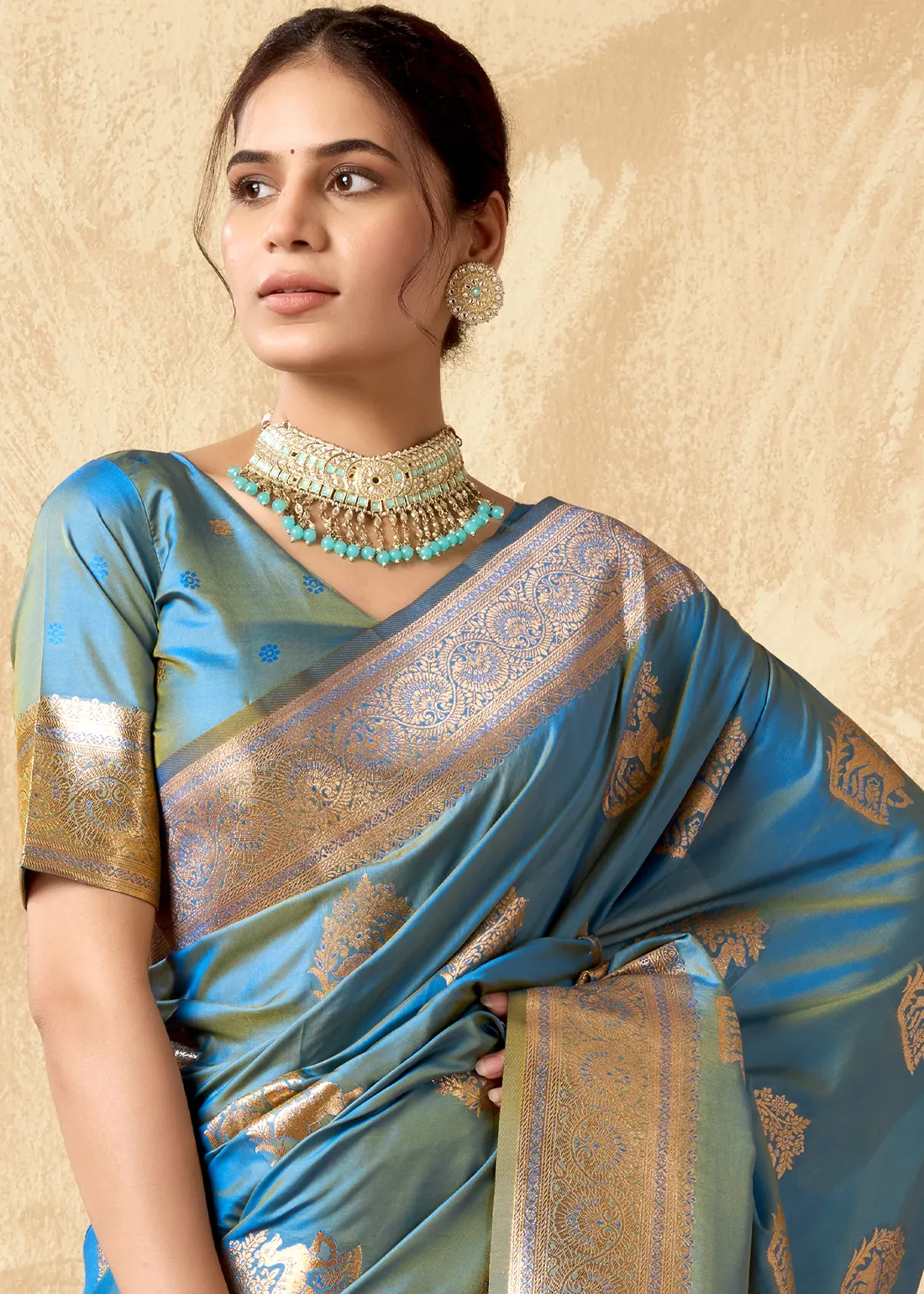 Regal Blue Banarasi Silk Saree with Golden Zari Weaving Regal Blue Banarasi Silk Saree with Golden Zari Weaving