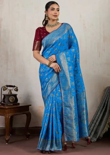 Royal Blue Meenakari Banarasi Saree