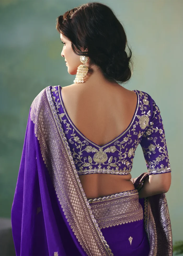 Royal Purple Banarasi Dola Silk Saree with Embroidered Blouse
