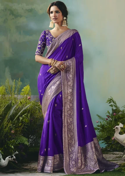 Royal Purple Banarasi Dola Silk Saree with Embroidered Blouse