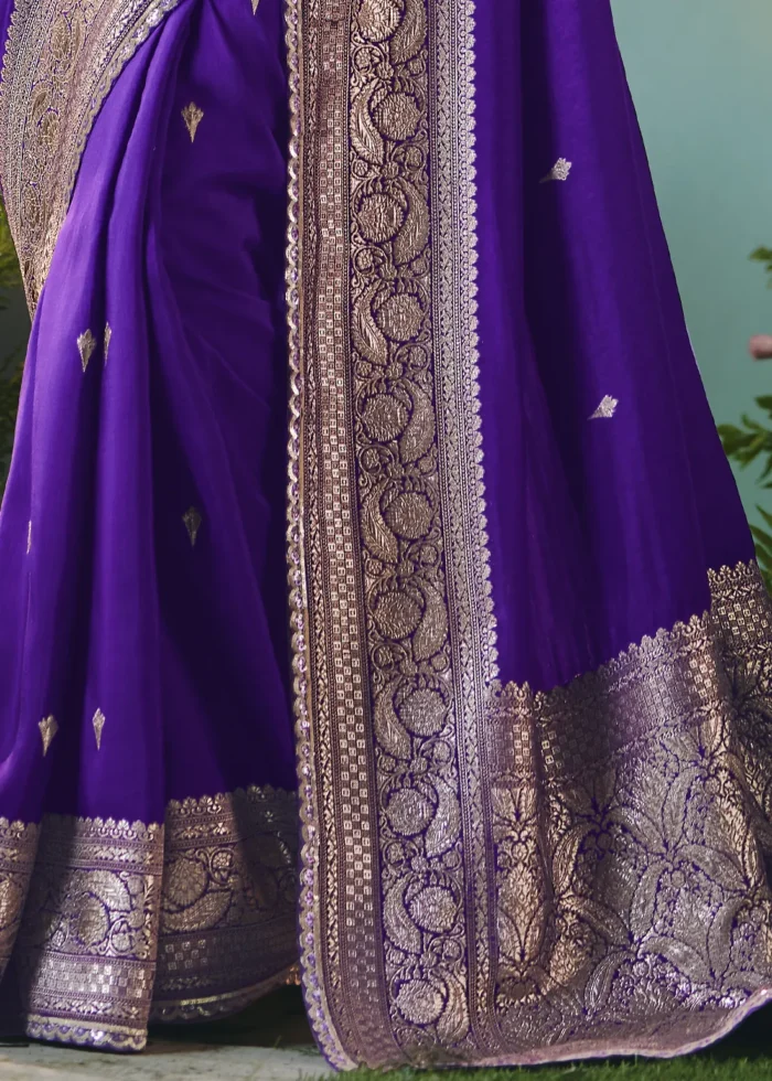 Royal Purple Banarasi Dola Silk Saree with Embroidered Blouse