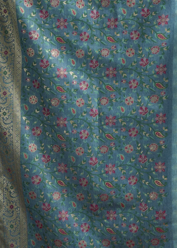 Sea Green Linen Saree with Meenakari & Zari Weaving