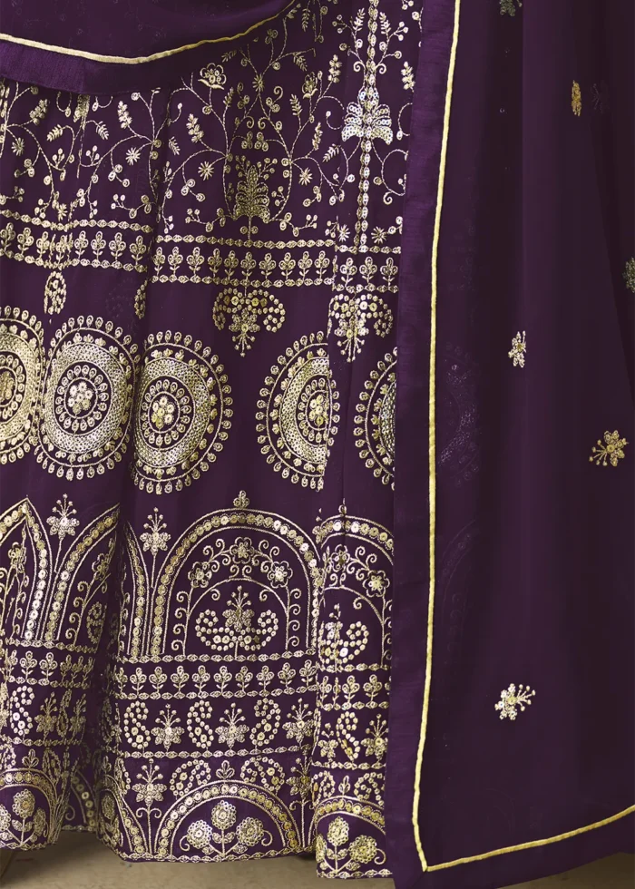 Wine Embroidered Georgette Anarkali Gown