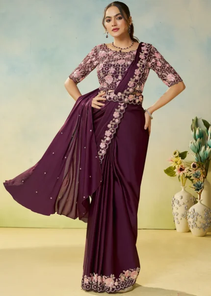 Wine Ready to Wear Designer Saree