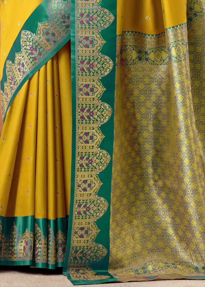 Yellow and Green Banarasi Silk Saree