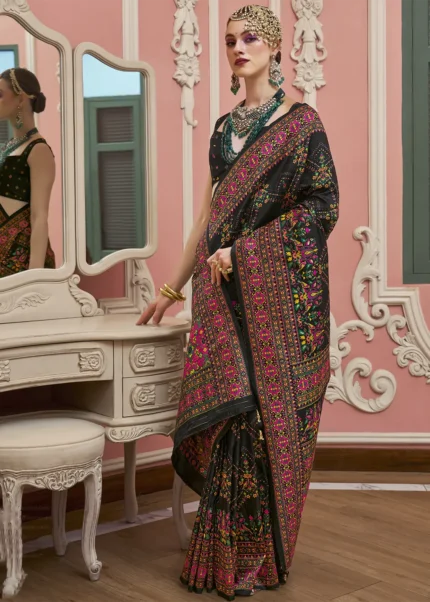 Black Kashmiri Jamawar Silk Saree