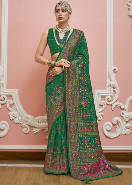 Bottle Green Kashmiri Jamawar Silk Saree