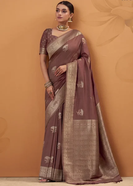 Coffee Brown Tussar Silk Banarasi Saree