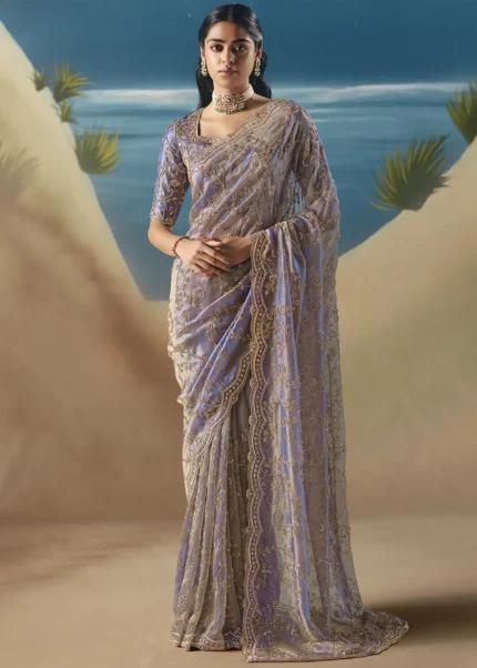 Embellished Lavender Organza Silk Saree