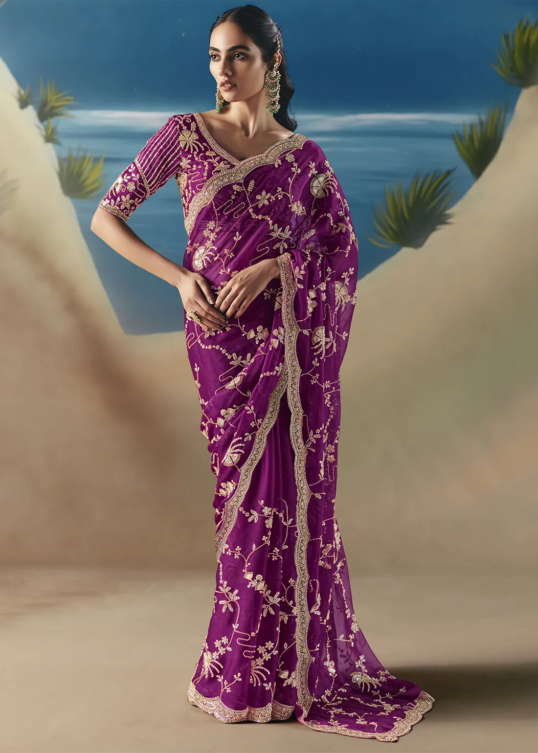 Embellished Purple Organza Silk Saree Embellished Purple Organza Silk Saree