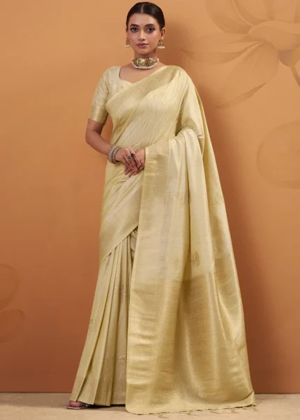 Golden Beige Tussar Silk Banarasi Saree