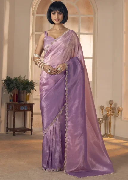Ombré Purple Tissue Silk Saree with Stone Work