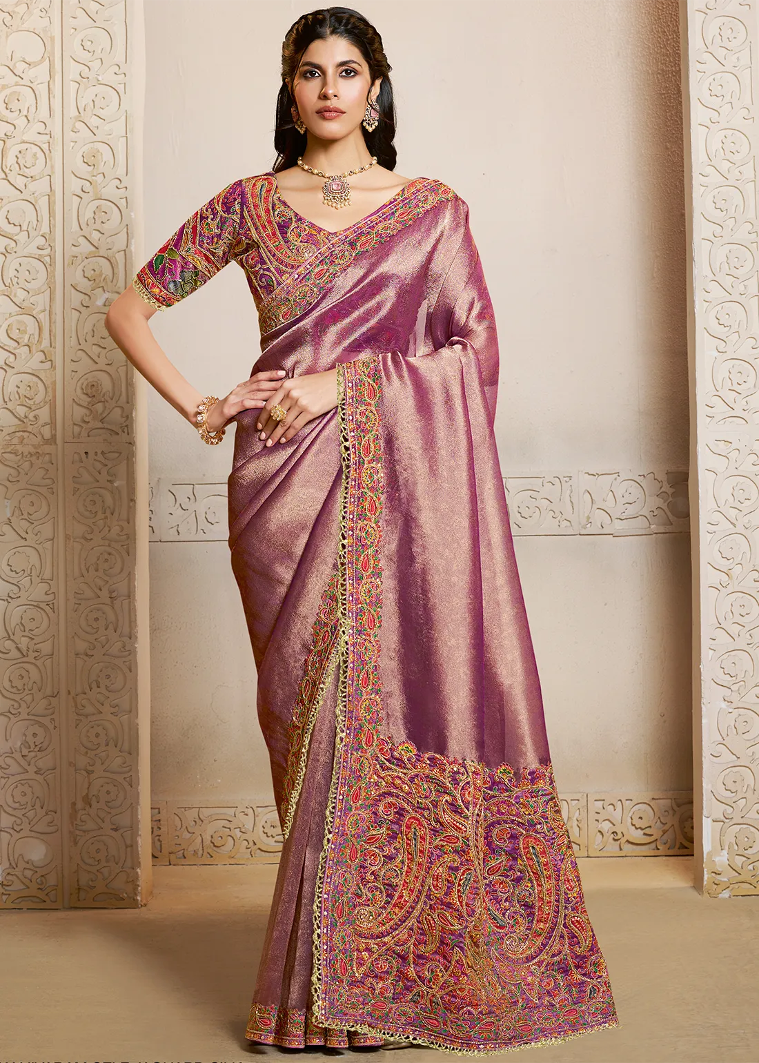 Purple Designer Kanjivaram Silk Saree with Heavy Embroidery Purple Designer Kanjivaram Silk Saree with Heavy Embroidery