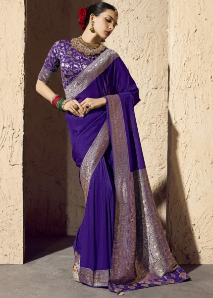 Purple Georgette Banarasi Saree with Golden Zari
