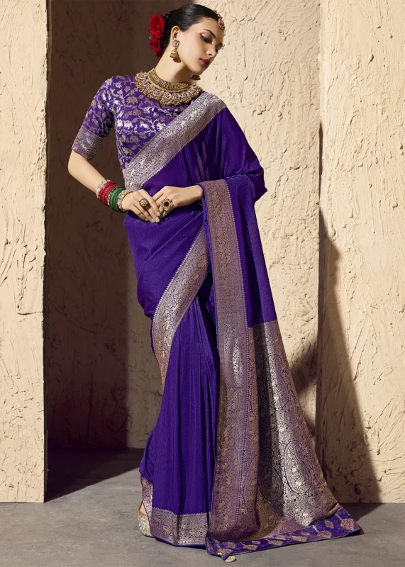 Purple Georgette Banarasi Saree with Golden Zari