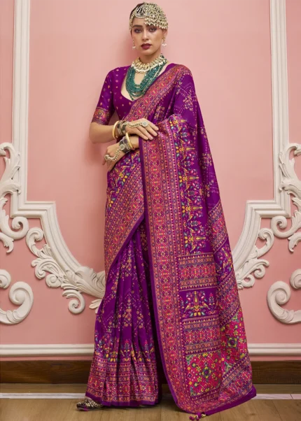 Purple Kashmiri Jamawar Silk Saree