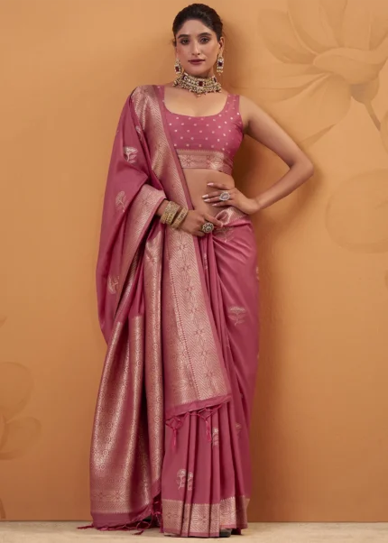 Rose Mauve Tussar Silk Banarasi Saree