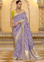 Lavender Banarasi Saree with Lime Green Blouse