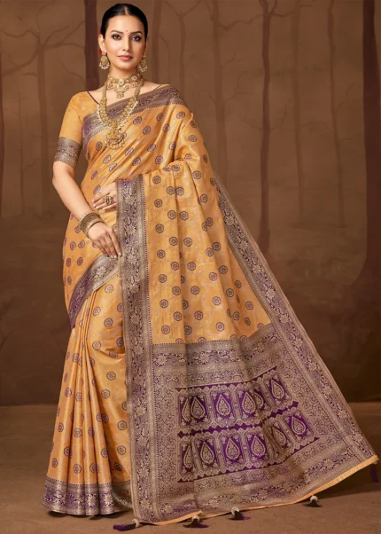 Orange & Purple Banarasi Silk Saree