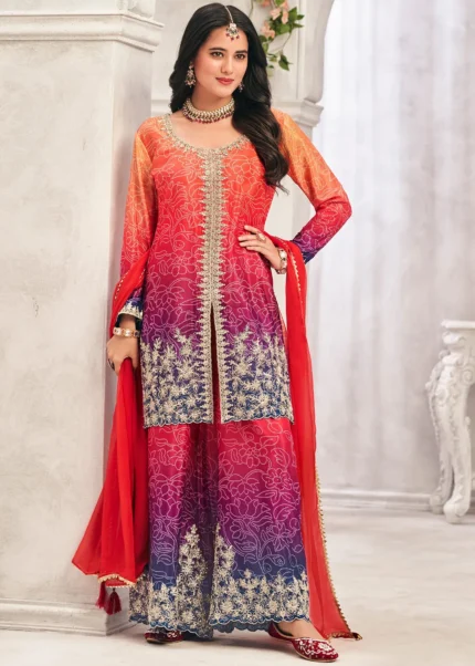 Orange & Purple Sharara Suit