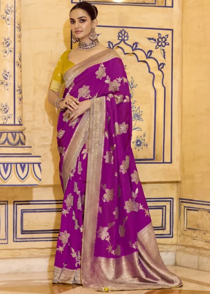 Orchid Purple Banarasi Silk Saree with Stone Work