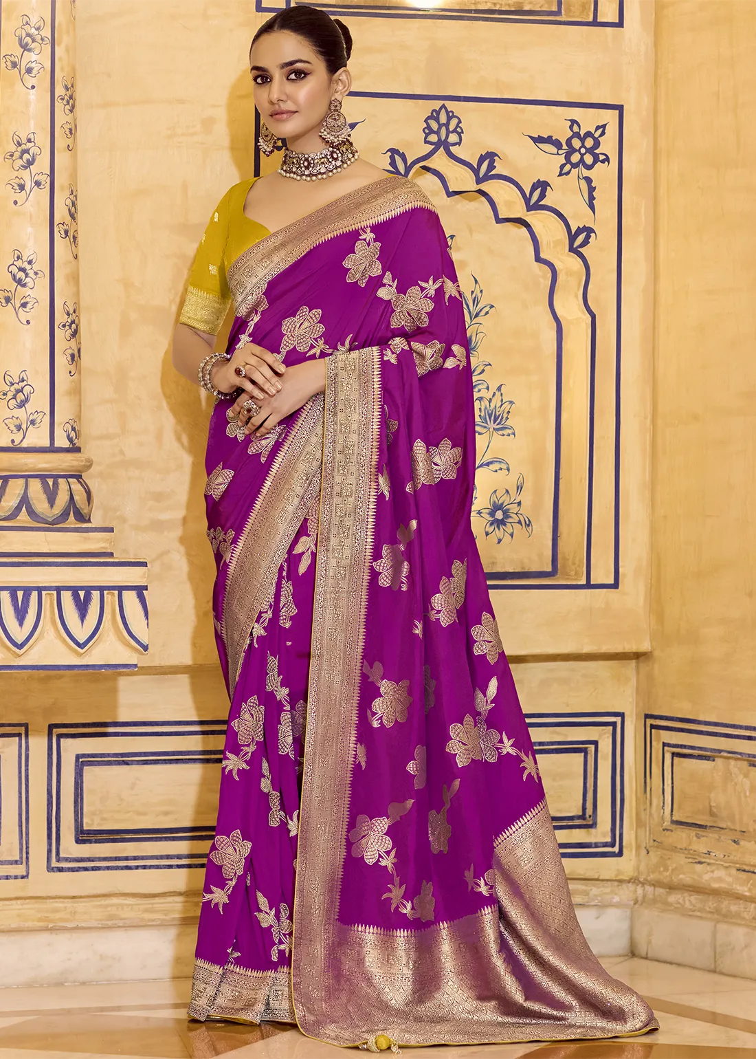 Orchid Purple Banarasi Silk Saree with Stone Work Orchid Purple Banarasi Silk Saree with Stone Work