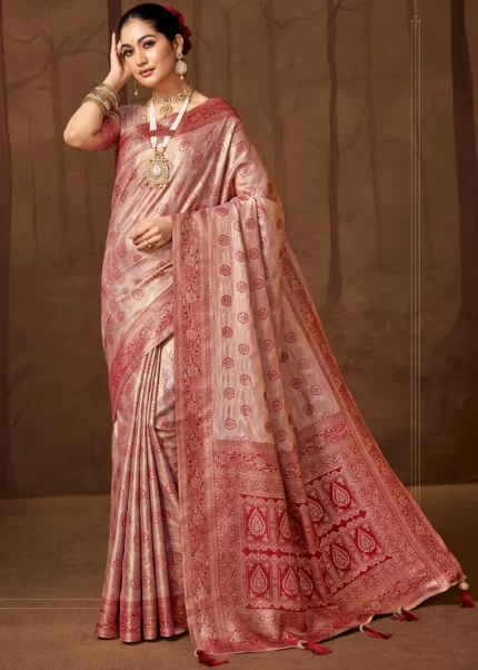 Pink & Red Banarasi Silk Saree