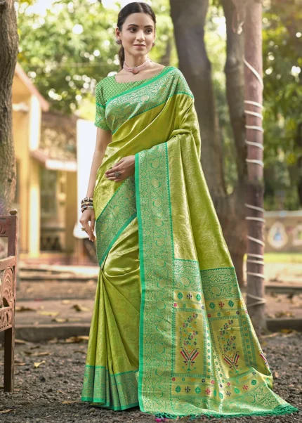 Pista Green Kanjivaram Silk Saree with Meenakari Pallu