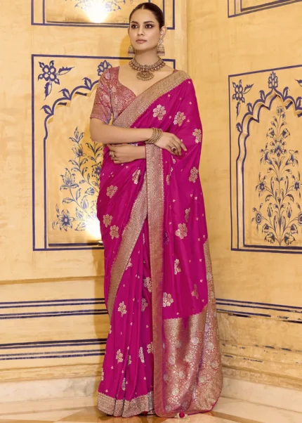 Rani Pink Banarasi Saree with Brocade Blouse