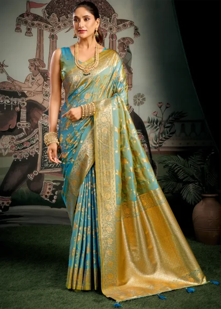 Turquoise Banarasi Silk Saree with Zari Weaving