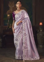 Embroidered Lavender Kanjivaram Silk Saree