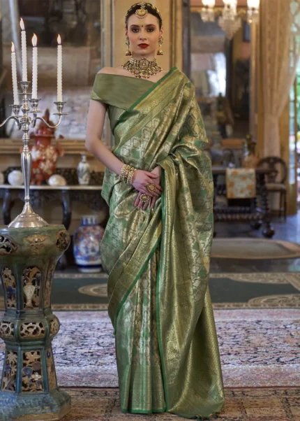 Emerald Green Kanjivaram Silk Saree with Zari Weaving
