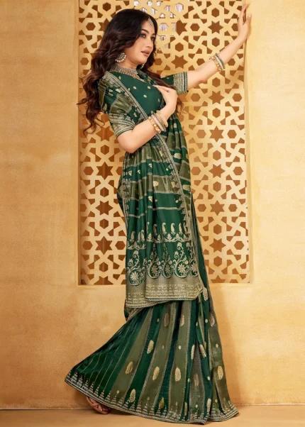 Forest Green Banarasi Silk Saree with Stone Work