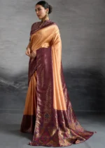 Pale Orange Kanjivaram Silk Saree with Meenakari
