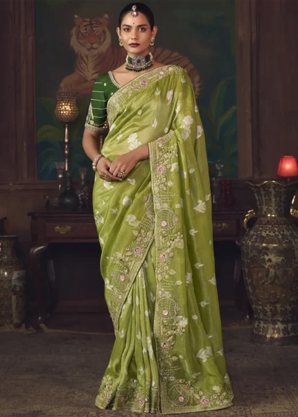Parrot Green Kanjivaram Silk Saree