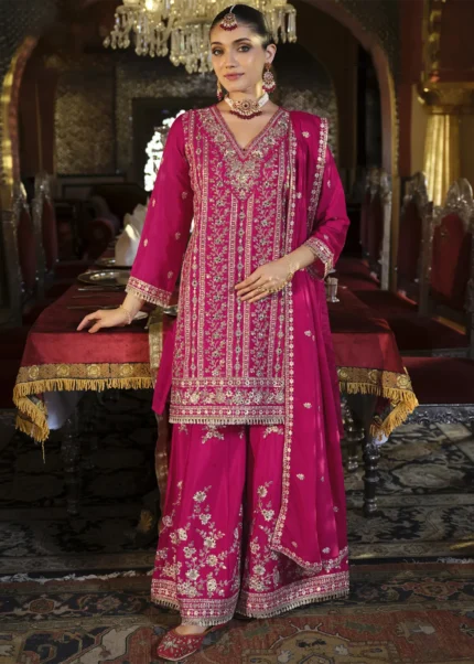 Rani Pink Chinon Silk Sharara Suit