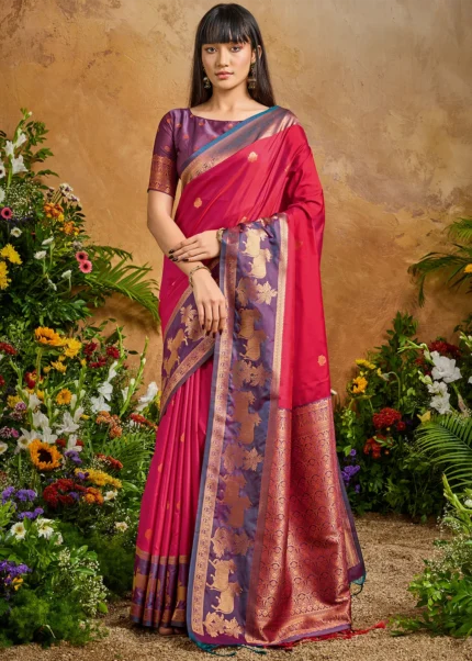 Red Banarasi Saree with Wine Blouse