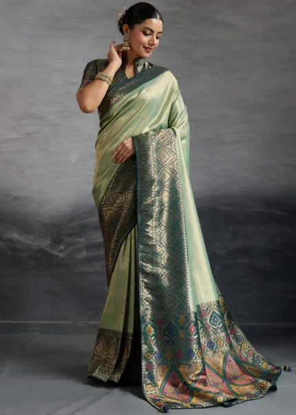 Sea Green Kanjivaram Silk Saree with Meenakari