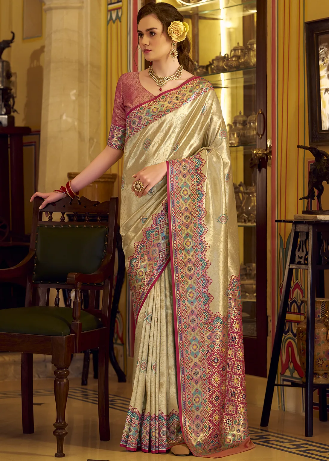 Beige Patola Tissue Silk Saree Beige Patola Tissue Silk Saree