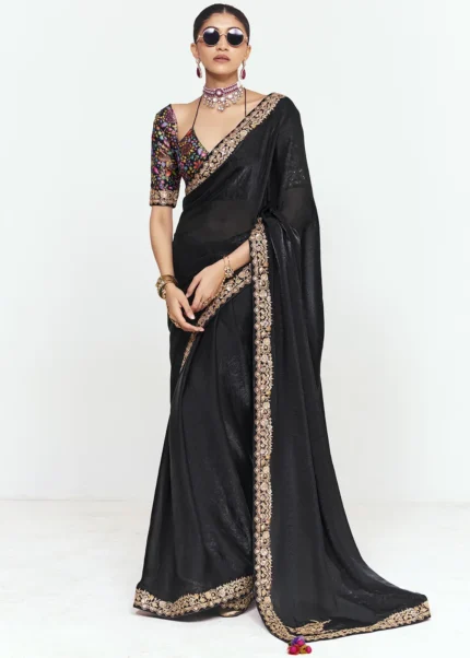 Embroidered Black Organza Saree with Designer Blouse
