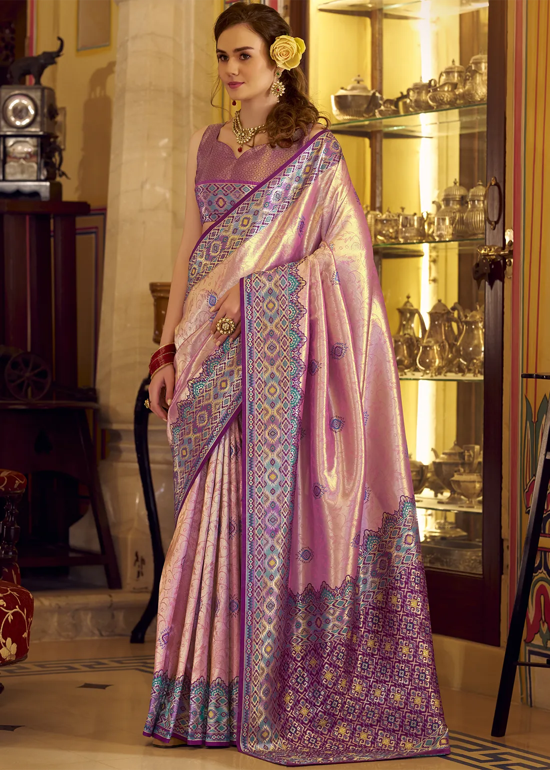 Flamingo Pink Patola Tissue Silk Saree Flamingo Pink Patola Tissue Silk Saree