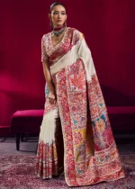 Off White Kashmiri Jamawar Pashmina Saree