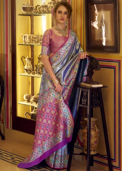 Royal Blue Patola Tissue Silk Saree