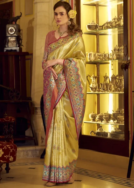 Sunny Yellow Patola Tissue Silk Saree