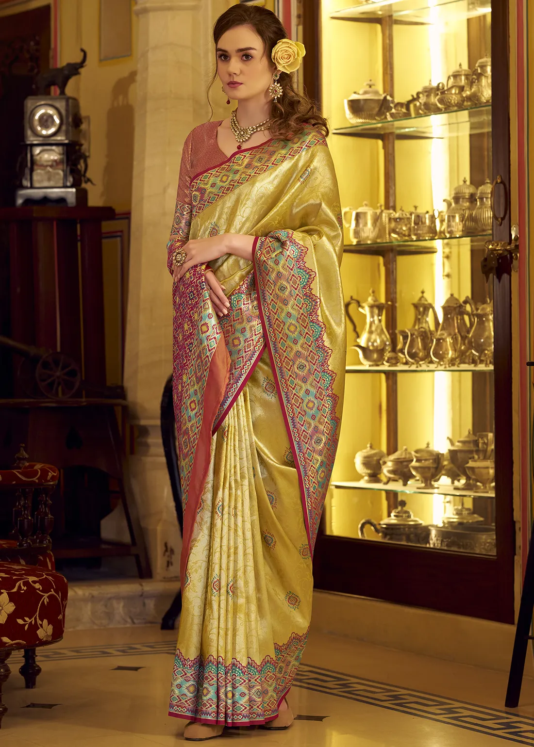 Sunny Yellow Patola Tissue Silk Saree Sunny Yellow Patola Tissue Silk Saree