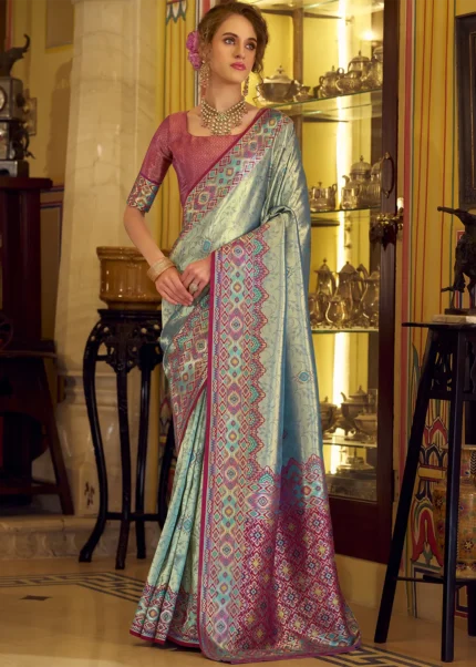 Turquoise Patola Tissue Silk Saree