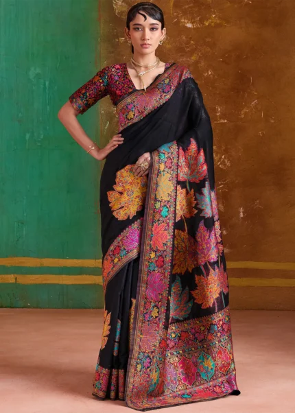 Black Jamawar Saree with Multicolour Weaving